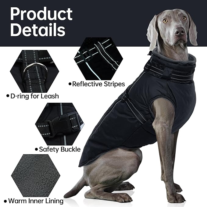 PUMYPOREITY Dog Coat with Harness Built in, Reflective Fleece Jacket, Thick and Warm Winter Coat, Medium Dog Jacket with Zip, Cold Weather Coats for Outdoor, Windproof Pet Snowsuit, Black, M
