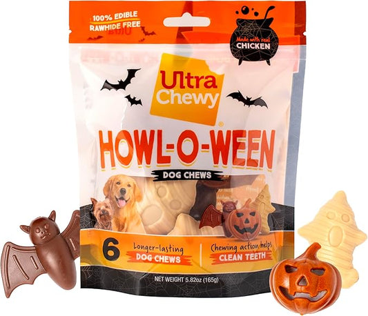 Ultra Chewy Halloween Treats - Trick or Treat Pack - Highly Digestible Fun Shapes Dental Treats for Your Dog - Made with Real Chicken (2 Packs)
