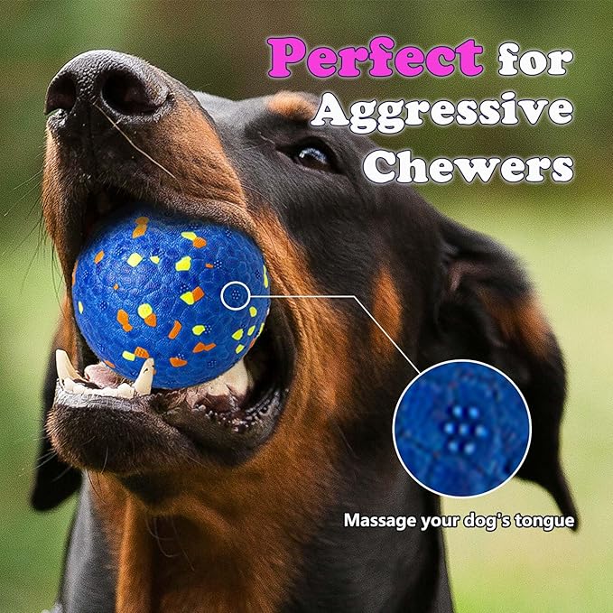 4Pcs Super Bouncy Dog Balls, Fun Indestructible Tennis Balls for Aggressive Chewers, Durable Floating Fetch Toys for Small Dogs with Lifetime Replacement