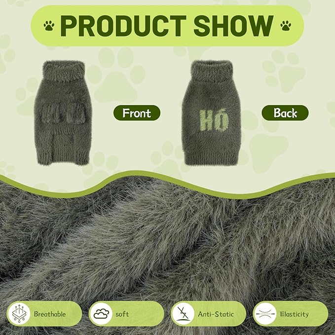 Small Dog Furry Pullover Sweater, Classic Turtleneck Dog Clothes for Cold Weather Cute Warm Pet Clothes for Chihuahua, Bulldog, Dachshund, Pug Green X-Large