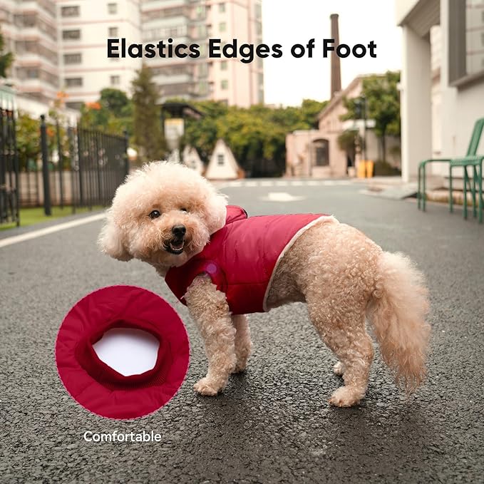 Fleece Lining Dog Hoodie with Harness Built in,Extra Warm Medium Dog Jacket in Winter Doggie Coats with Hooded,Red XL