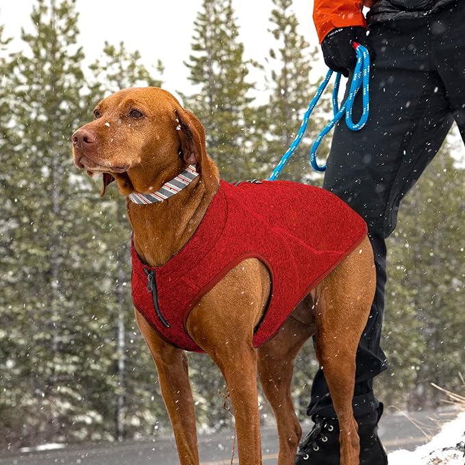 Kurgo Core Sweater - Cold Weather Dog Outfit - Cozy Knit Fleece Layer - Adjustable Neck Dogwear - Reflective Accents - Machine Washable Gear - Heather Red - Large