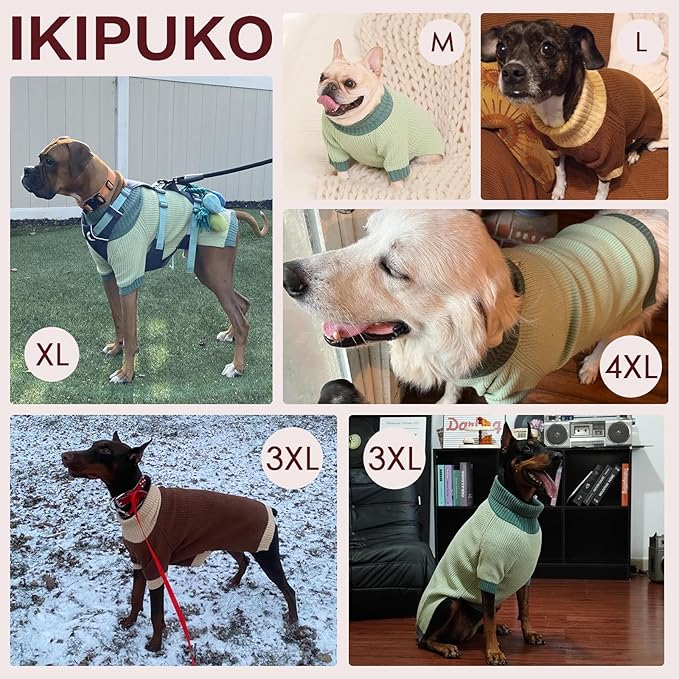 Dog Sweater XL, Turtleneck Sweaters for Large Dogs Girl Boy, Thermal Knit Sweatshirt with Leash Hole Easy Walking, Warm Big Dog Holiday Clothes Christmas for Beagle Corgi Cocker Spaniel, Green XL