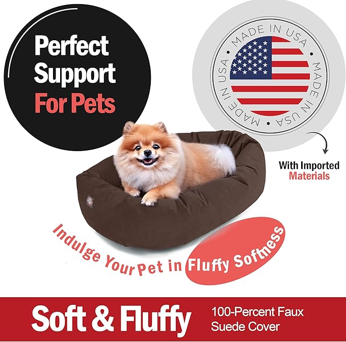 Majestic Pet 24 Inch Suede Calming Dog Bed Washable 24x19x7 (Inch) – Cozy Soft Round Donut Dog Bed with Spine Support for Dogs to Rest Their Head - Pet Bed Small – Chocolate (2025)