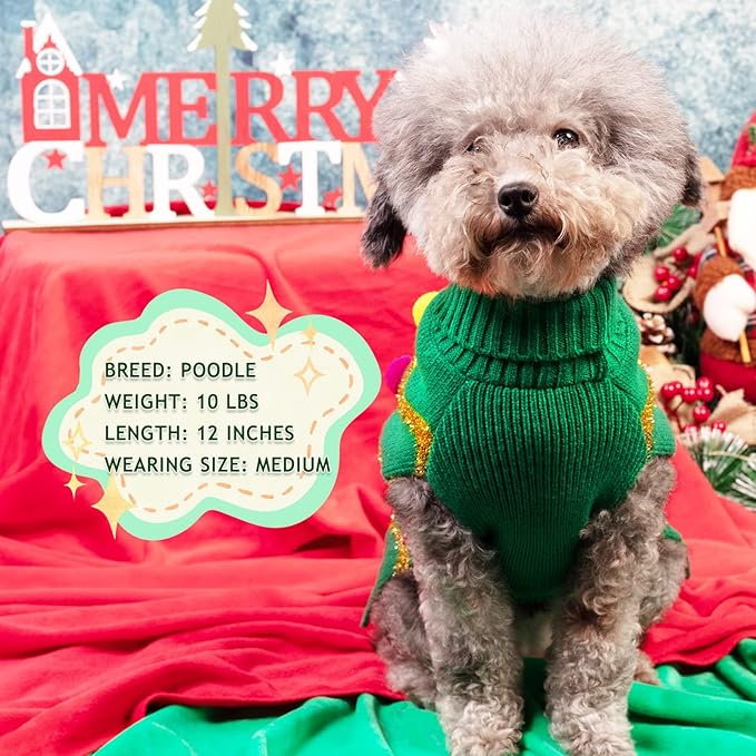 cyeollo Dog Sweater Dog Christmas Sweaters Glitter Pullover Turtleneck with Leash Hole Holiday Puppy Clothes for Small Dogs Cats