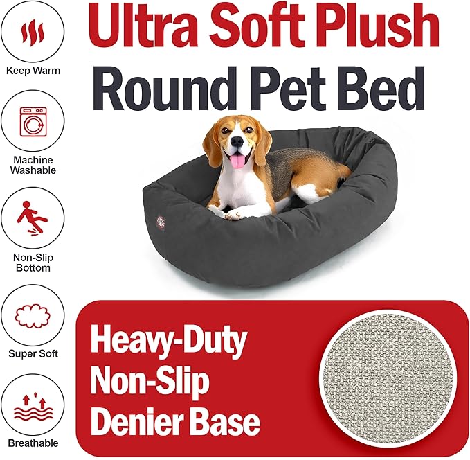 Majestic Pet 32 Inch Suede Calming Dog Bed Washable 32x23x7 (Inch) – Cozy Soft Round Donut Dog Bed with Spine Support for Dogs to Rest Their Head - Pet Bed Medium – Gray (2025)