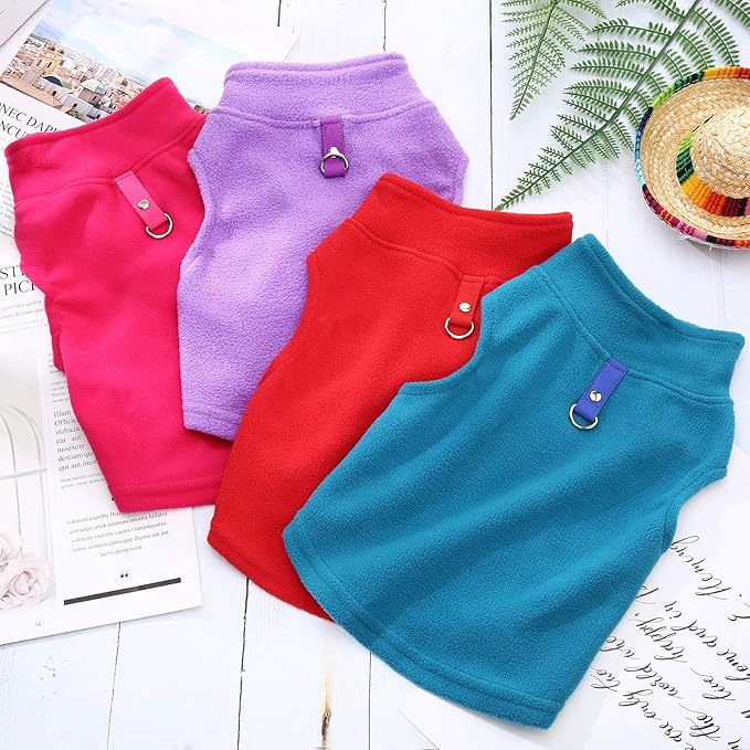 6 Pack Winter Dogs Sweater for Small Dogs Warm Clothes Fleece Vest with Leash Ring Sleeveless Dog Jacket for Little Medium Puppy Pet Unisex(Medium,Bright Colors)