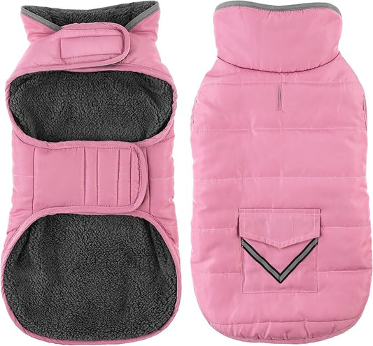 Dog Coat, Waterproof Dog Winter Jacket with Pocket, Reflective Adjustable Pet Snow Vest, Warm Cozy Fleece Sweater for Small Medium Extra Large Dogs - Light Pink, S
