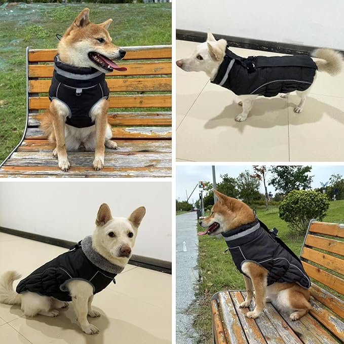 Malier Dog Coat, Reflective Dog Jacket Waterproof Windproof Puppy Cold Weather Coats with Harness Built in, Winter Extra Warm Pet Coat Fleece Vest for Small Large Pets and Puppy (Black, XX-Large)