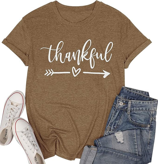 NIUBIA Women's T Shirts Summer Tops Simple Heart Graphic Shirts Sayings Short Sleeve Vacation Casual Blouse Thankful Tee