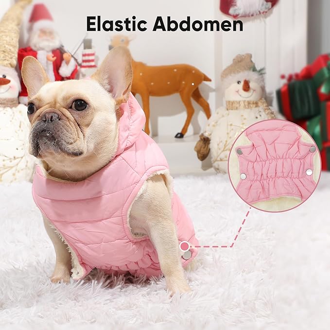 Fleece Lining Dog Hoodie with Harness Built in,Extra Warm Small Dog Jacket in Winter Puppy Coats with Drawstring Hooded,Light Pink M