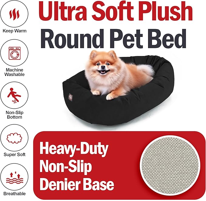 Majestic Pet 24 Inch Suede Calming Dog Bed Washable 24x19x7 (Inch) – Cozy Soft Round Donut Dog Bed with Spine Support for Dogs to Rest Their Head - Pet Bed Small – Black (2025)