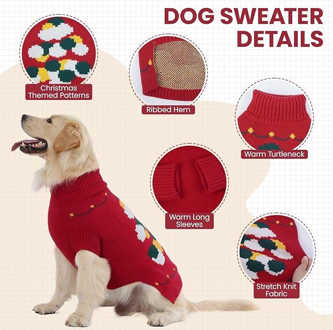 BRKURLEG Christmas Dog Sweaters for Cold Weather, Warm Turtleneck Sweaters for Small Dogs, Xmas New Year Pullover Knitted Sweatshirt for Cats, Dachshund, Poodle, Shih Tzu (Red, S)