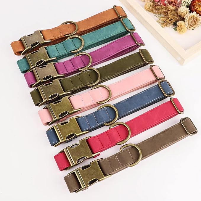 Didog Soft PU Leather Dog Collar, Stylish Quick Released Dog Collar for Large Dogs, Easy Clean Adjustable Pet Collar for Daily Walking, Brown, L Fit 15-23" Neck
