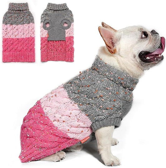 KYEESE Dog Sweater Color Block with Fuzzy Thread Knitted Turtleneck Dog Knitwear with dots in a Variety of Colors for Medium Dogs Fall Winter Dogs Clothes, Pink, XL