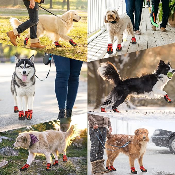 DcOaGt Dog Shoes for Large Dogs 4PCS Anti-Slip Dog Boots & Paw Protectors for Hot Pavement Winter Snow Hiking Walking, Waterproof Breathable and Reflective Dog Booties for Large Size Dogs
