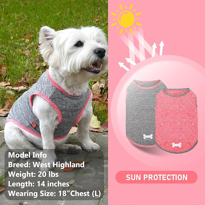 KYEESE 2 Pack Dog Shirts for Small Dogs Quick Dry Soft Stretchy Dogs T-Shirts with Reflective Label Tank Top Sleeveless Vest Sun Protection Pet Clothes Puppy Shirt, Coral Red+Grey, S