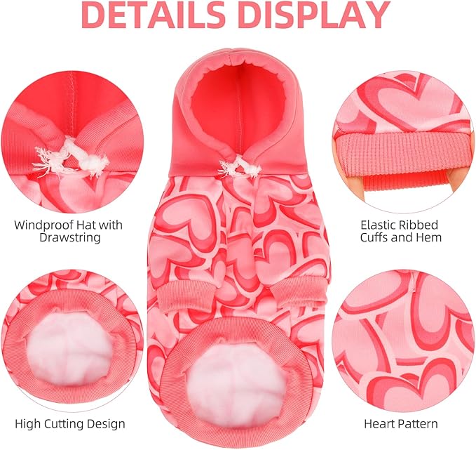 PUPTECK Fall Winter Dog Hoodie Pet Sweatshirt Soft Warm Clothes Fleece Lined with Hat for Small Medium Large Dogs, Pocket Design, Pink L