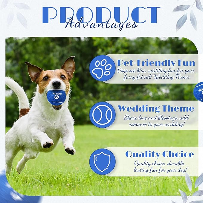 Soulchen 25 Pcs Wedding Favor Tennis Balls for Dogs 2.5 Inch with Love Paw Print Design Navy Blue Dog Toys Balls with Black Mesh Bag for Pet Training Exercise Fetch