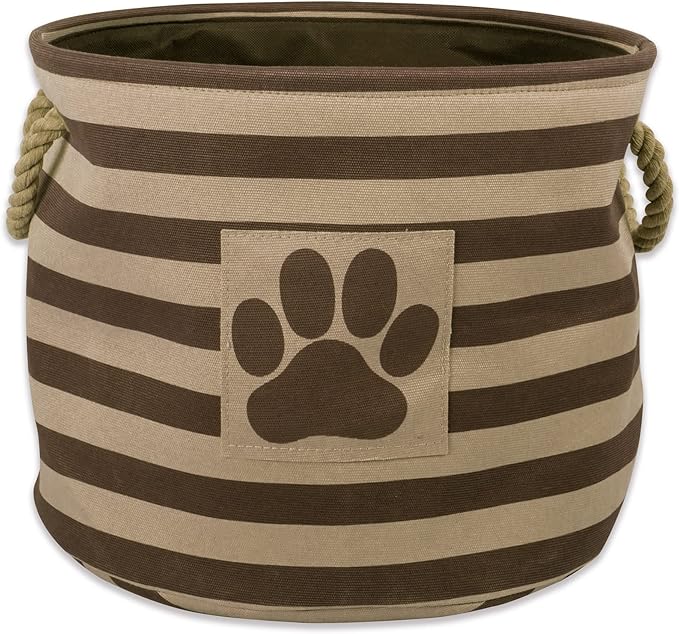 Bone Dry Pet Storage Collection Striped Paw Patch Bin, Medium Round, Brown