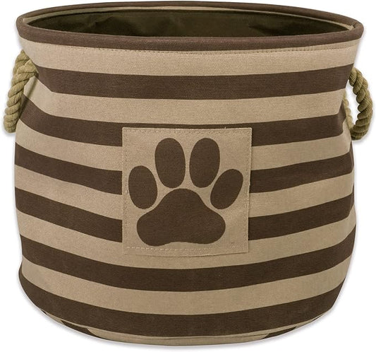 Bone Dry Pet Storage Collection Striped Paw Patch Bin, Medium Round, Brown