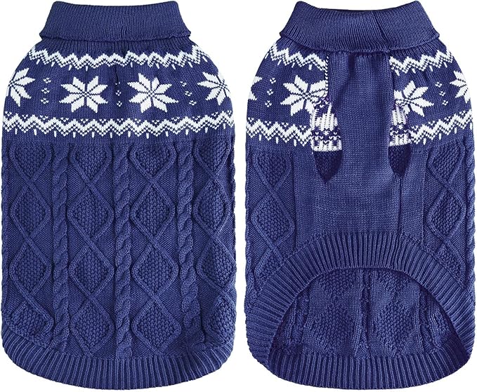 Warm Winter Dog Sweater - Cold Weather Pet Clothes for Small Medium Large Dogs Indoor Outdoor, Soft Classic Knit Puppy Apparel, Blue, ML