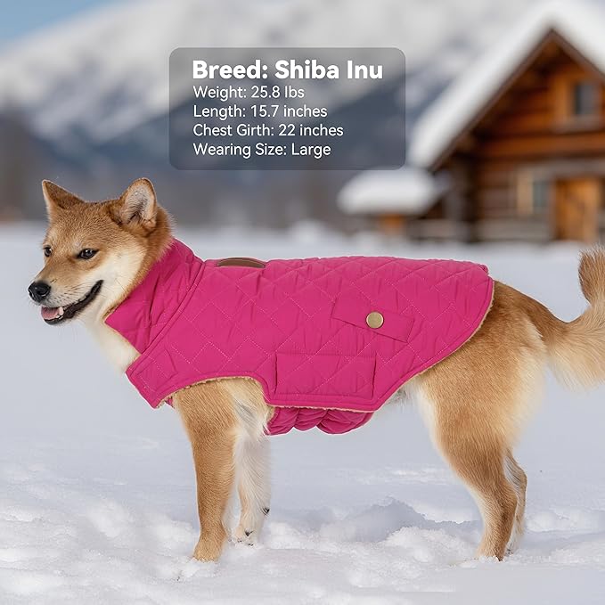 Dog Winter Coat, Waterproof Warm Dog Jackets for Large Dogs Boy, Adjustable Pet Vest Windproof Cold Weather Clothes Dogs Snowsuit with Leash Hole, Rose Red XX-Large