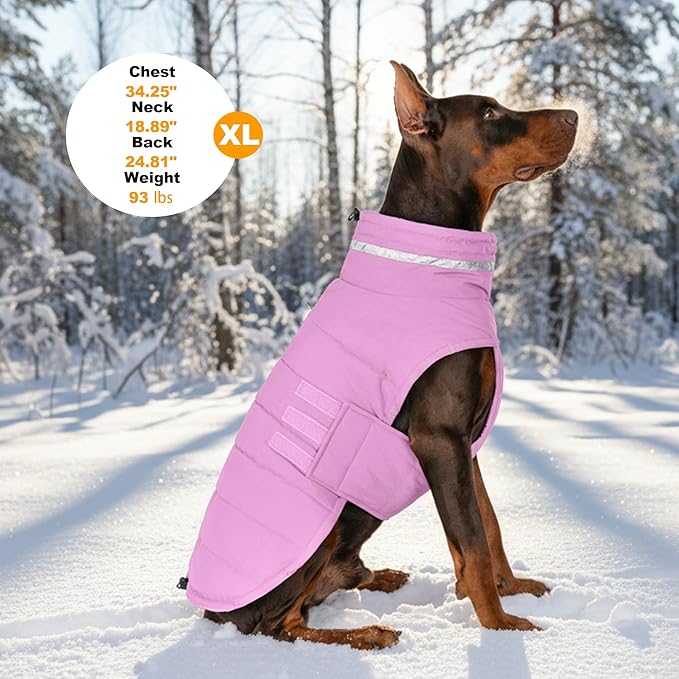 Dog Coat, Waterproof Winter Jacket, Warm Windproof Jacket, Reflective Adjustable Turtleneck Coats for Medium Dogs with Hook & Loop - Lilac - M