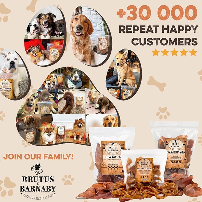 BRUTUS & BARNABY Pig Ear Halves for Dogs, 15 Ct. – All-Natural Single Ingredient Dog Chews, Slow Cooked & Fully Digestible Rawhide Alternative
