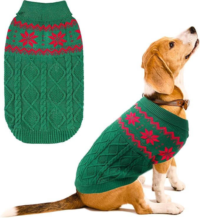 Warm Winter Dog Sweater - Cold Weather Pet Clothes for Small Medium Large Dogs Indoor Outdoor, Soft Classic Knit Puppy Apparel