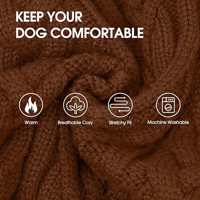 IECOii Girl Dog Sweater Dress - Cable Knit Dog Sweater for Medium Dogs Girl, Caramel,Large - Turtleneck Winter Sweaters with Leash Hole, Soft & Stretchy Adorable Dress for Thanksgiving Christmas Photo