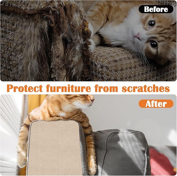 Cat Scratch Furniture Protector - 78.7" x 17" Trimmable Self-Adhesive Cats Claws Scratch Pads, DIY Cat Climbing Couch Protector for Scratch Post Cat Tree Replacement Indoor (Khaki)