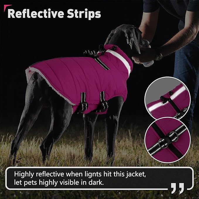 Dogcheer Dog Coat, Waterproof Dog Jacket with Harness, Reflective Adjustable Puppy Winter Coat with Zipper, Christmas Pet Snow Jacket Clothes for Small Medium Large Dogs - Pink S