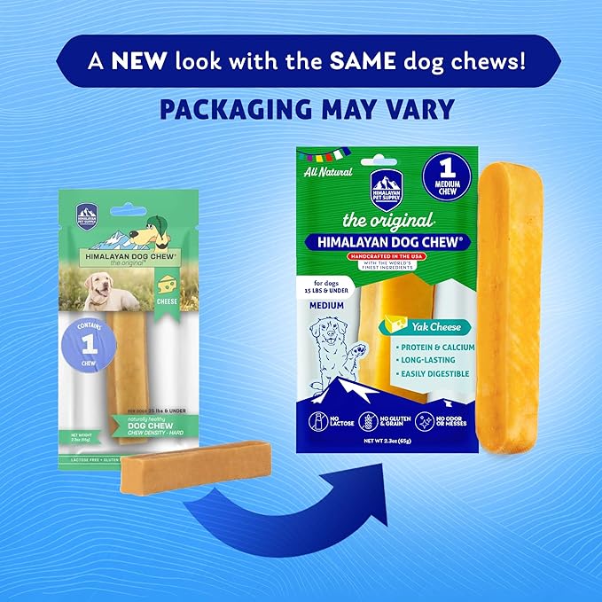 Himalayan Dog Chew Original Yak Cheese Chew, 1 Medium Stick, 2.3 oz, Gluten Free, Healthy Treats, Grain & Lactose Free 100% Natural, Long Lasting, for Dogs Under 35 lbs