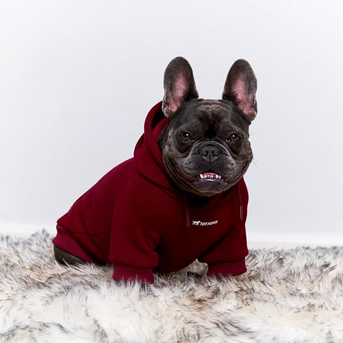 Tuff Pupper Dog Hoodie | Premium Quality 100% Organic Cotton | Ultra Soft Interior for Superior Comfort | Elastic Cuffs & Drawstring for Warmth | Stretch Fit Suitable for All Breeds (Red, S)