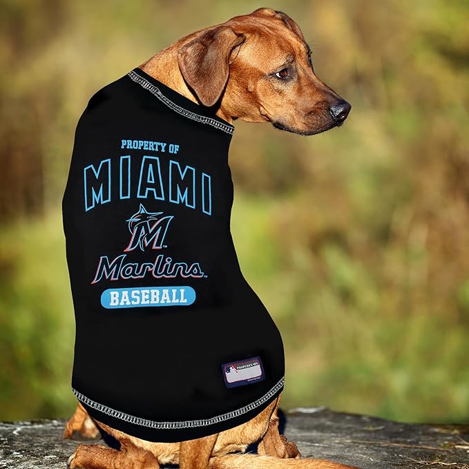 MLB Miami Marlins Dog T-Shirt, X-Large. - Licensed Shirt for Pets Team Colored with Team Logos