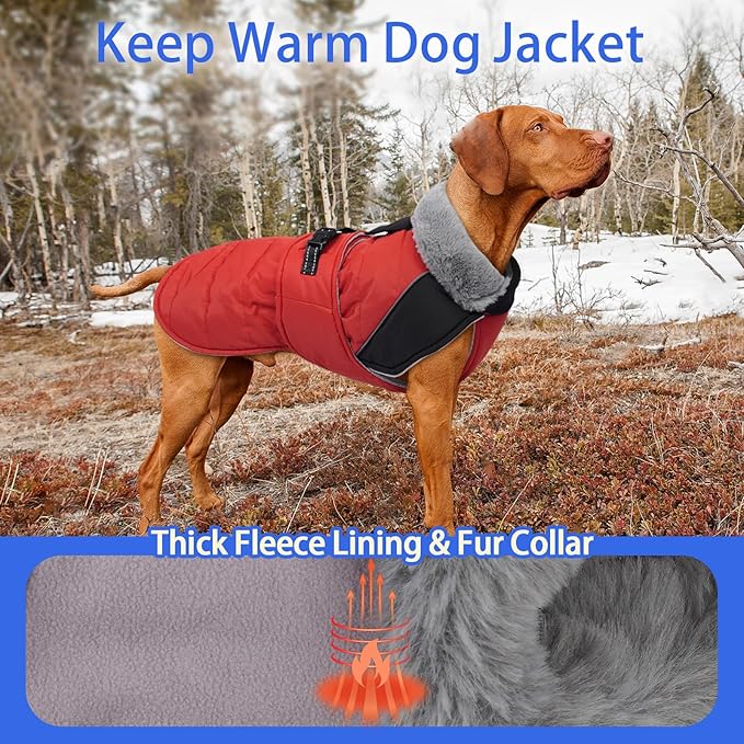 MIGOHI Comfortable Large Dog Coat - Waterproof Dog Coat with Reflective Strips,Windproof XXL Dogs Jacket with Warm Turtleneck, Snow Coats for Large Dogs,Labrador Golden Retriever,2XL,RedBlack