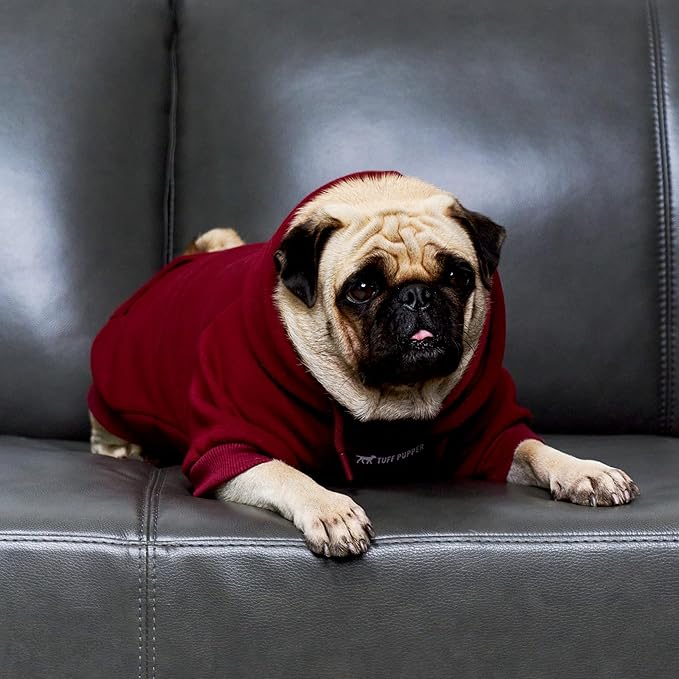 Tuff Pupper Dog Hoodie | Premium Quality 100% Organic Cotton | Ultra Soft Interior for Superior Comfort | Elastic Cuffs & Drawstring for Warmth | Stretch Fit Suitable for All Breeds (Red, M)