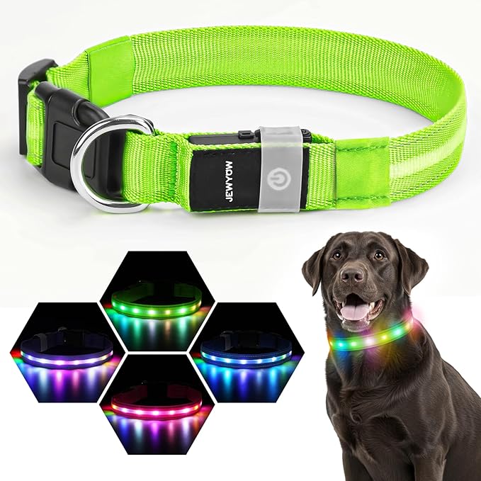 LED Dog Collar, Light Up Dog Collar, USB Rechargeable - Brightest Dog Lights for Night Walking, 6 Light Modes, Adjustable for Dog Safety(Large, Neon Green)