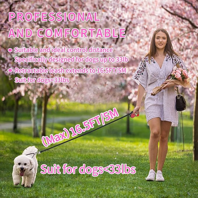 Retractable Dog Leash,[Strong Nylon Tape][One-Handed One Button Lock] for Small Medium Dogs and Cats,16ft Pet Walking Leash with 360°Tangle-Free Design,Anti-Slip Handle,Gift Package (Red)