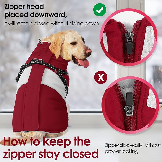 AOFITEE Small Dog Coat, Dog Winter Coat with Harness Built in, Warm Dogs Jacket with Zipper & Polar Fleece Collar, Waterproof Pet Snow Jacket Snowsuit for Schnauzer, Chihuahua Yorkshire, S