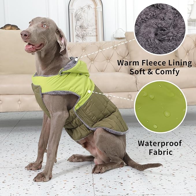 Detachable Hooded Dog Coat with Harness for Medium Dogs,Super Warm Fleece Puppy Jacket for Cold Winter Doggie Coats,Green L