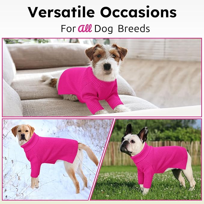 Queenmore Dog Sweaters for Medium Dogs Girl, Waffle Knit Dog Sweater with Long Sleeve, Doggie Kintsweaters, Cat Christmas Sweaters, Fuchsia M