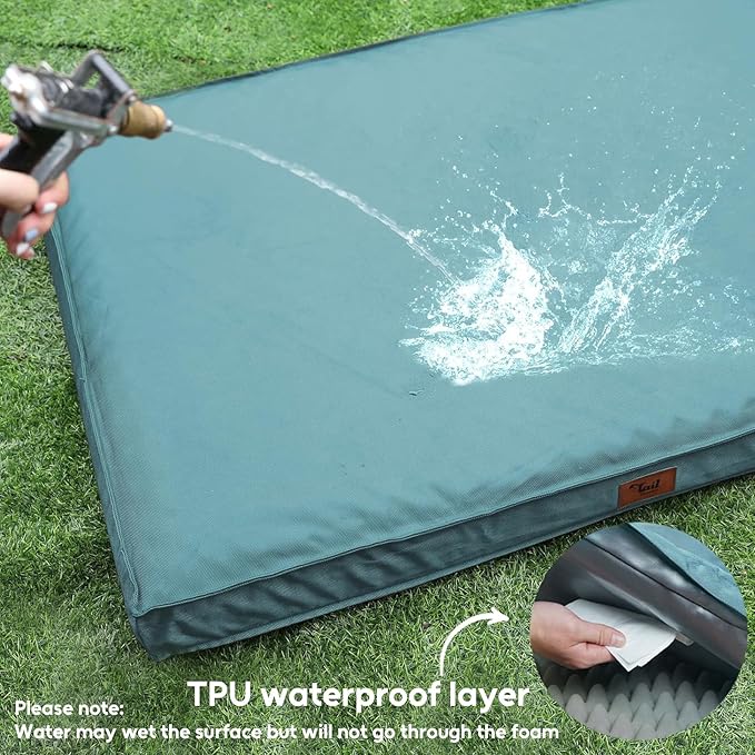 Outdoor Dog Bed for Small Dogs & Cats, Waterproof Dog Crate Mat Orthopedic Egg Crate Foam with Washable Removable Oxford Cover, Light Blue