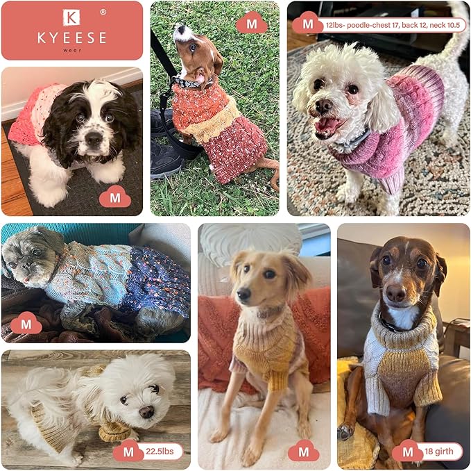 KYEESE Dog Sweater for Small Dogs Thick Dog Knitwear Turtleneck Warm with Sleeves Fuzzy Dogs Clothes Gradient Color, Brown, Medium
