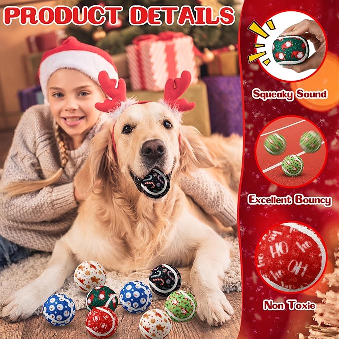 Civaner 6 Pcs Christmas Squeaky Tennis Balls for Dogs 2.5 Inch Bulk Dog Toys Ball for Small Medium Large Dogs Puppy Chew Teething Toy Interactive Training Xmas Gifts Stocking Stuffers (Candy)