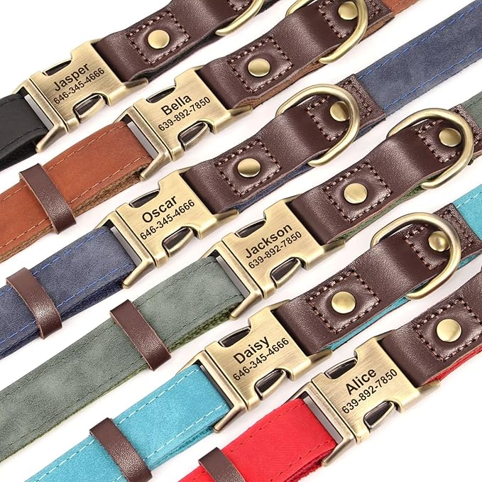 Didog Soft PU Leather Dog Collars for Medium Dogs,Classic Adjustable Dog Collars with Quick Release Metal Buckle,Easy Clean and Comfortable with Nylon Lining,Denim Blue,M Neck 13-19"