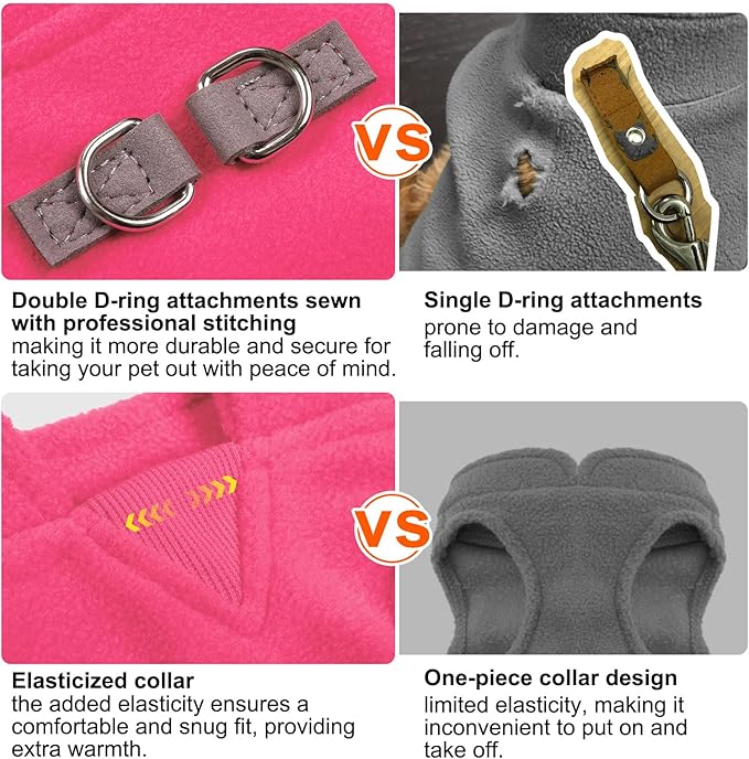BEAUTYZOO Dog Fleece Vest Sweater Winter Jacket for Small and Medium Dogs with D-Ring Leash Cold Weather Coat Hoodie for XS S M Dogs Boy or Girls,Rose L