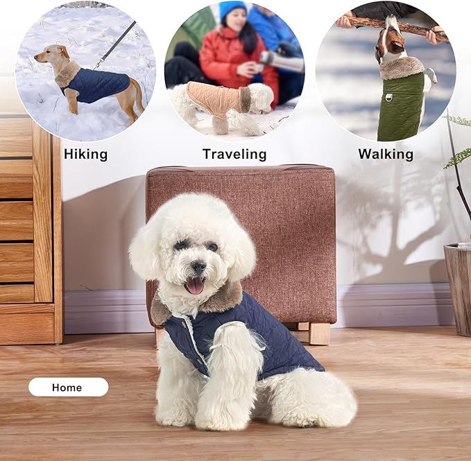 BEAUTYZOO Winter Dog Coat with Harness Built in, Warm Dog Puffer Jacket Vest Padded Fleece Cold Weather Coats Windproof Waterproof Snow Jackets Clothes for Small Medium Puppy, Blue L