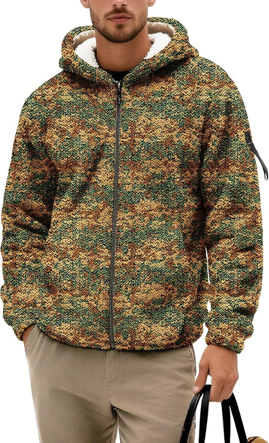Men's Camouflage Hunting Fleece Lined Hoodie Camo Jackets Zip Up Long Sleeve Casual Winter Coats Hood Outerwear